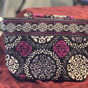 Vera Bradley Black and Pink Ornate Tote Retired print * Canterberry magenta